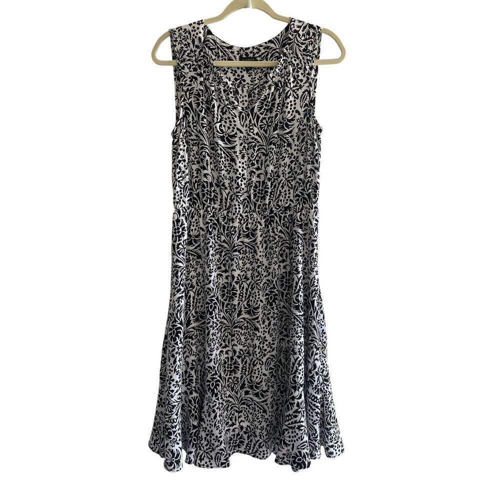 Talbots Black White Floral Midi Dress Wormen’s Size 8 Summer Sleeveless Casual